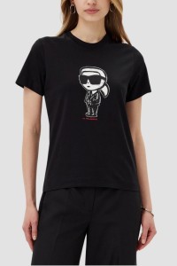 KARL LAGERFELD Czarny damski t-shirt Ikon Sketch Karl, Rozmiar M