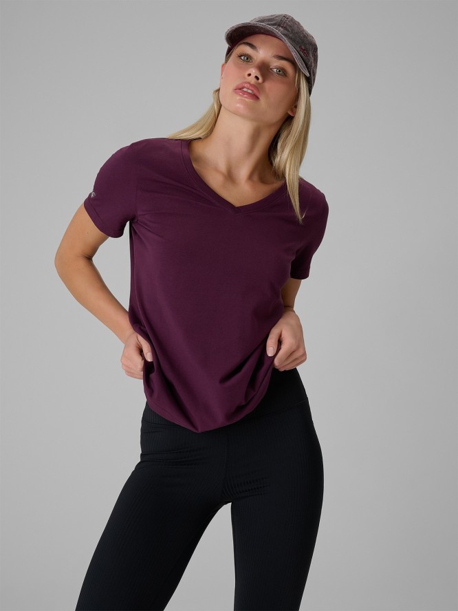 4F T-shirt regular gładki damski - fioletowy S