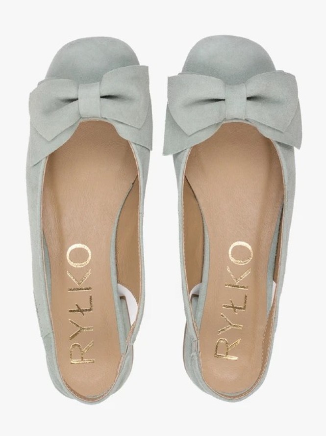 Morskie czółenka slingback bez pięty z kokardką