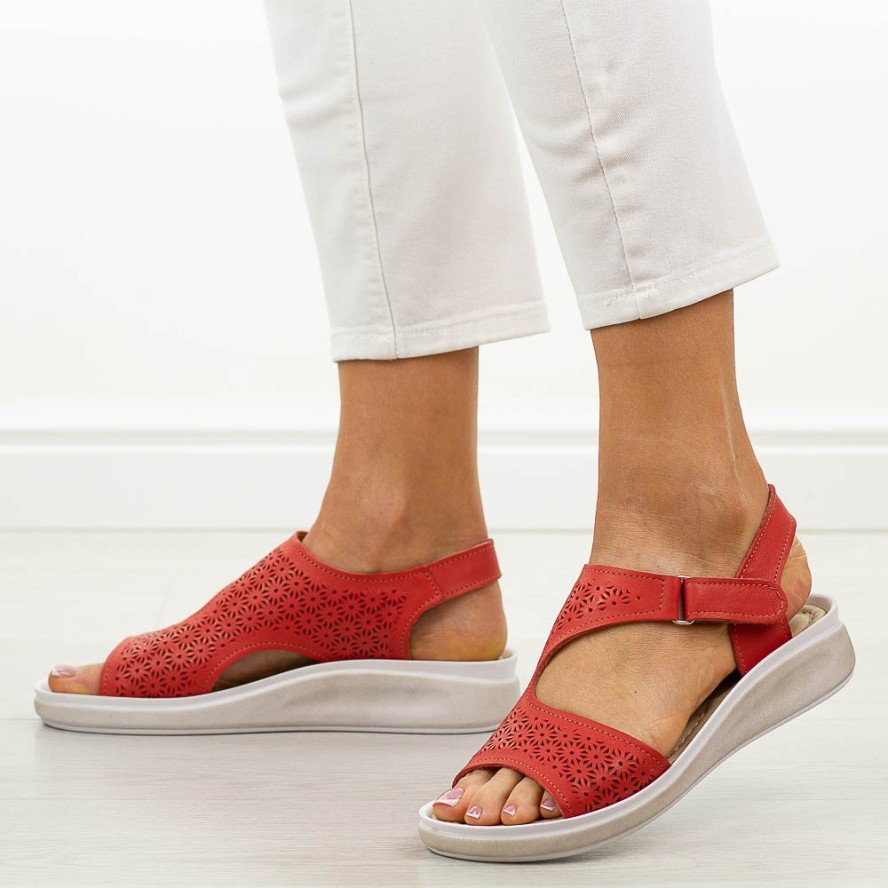 Łososiowe skórzane Polskie sandały damskie Gregors 1132