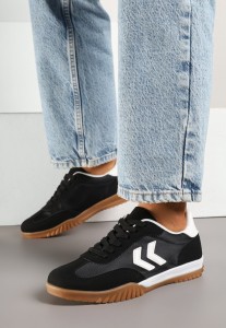 Czarno-Białe Sneakersy w Stylu Klasycznych Tenisówek z Ozdobnymi Przeszyciami Mepnia