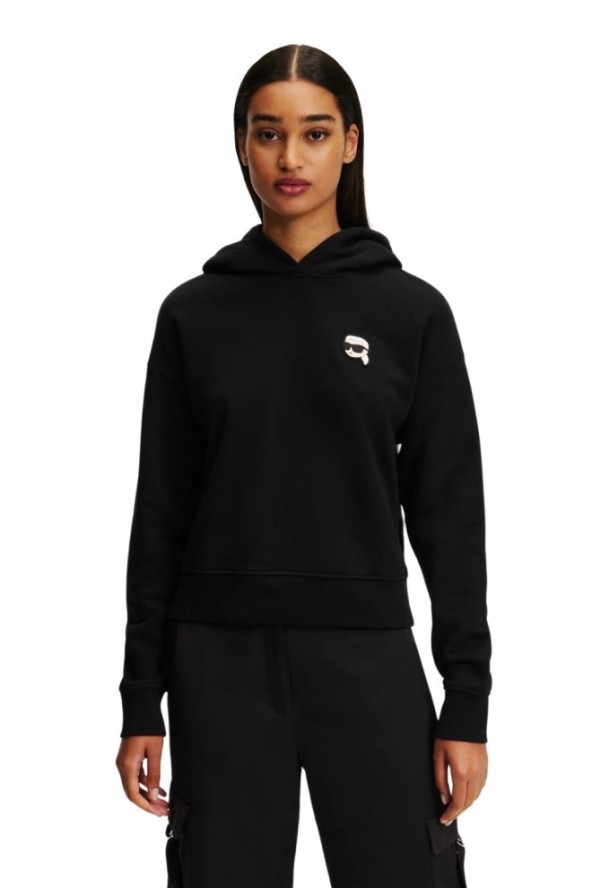 KARL LAGERFELD Czarna bluza damska z kapturem Ikonik 2.0, Rozmiar XS