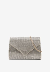 Złota Kopertówka Torebka Jednokomorowa z Metalowym Łańcuszkiem Zdobiona Cyrkoniami Tiamasia