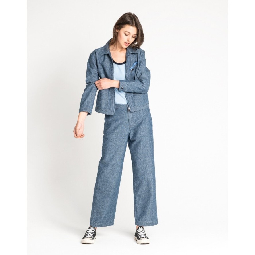 LEE WIDE LEG DAMSKIE SPODNIE MATERIAŁOWE CHAMBRAY L31GCMF 112107098