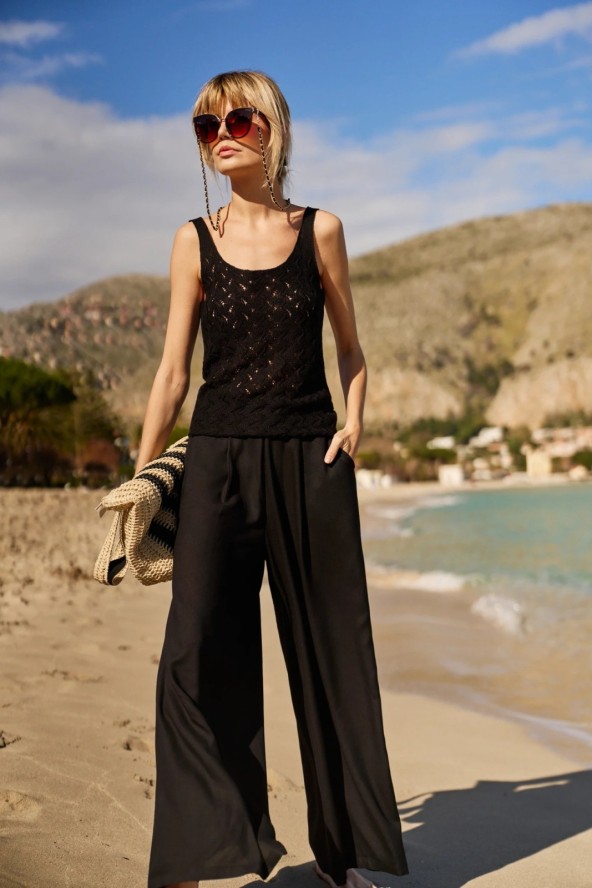 Wiskozowe spodnie z szerokimi nogawkami czarne