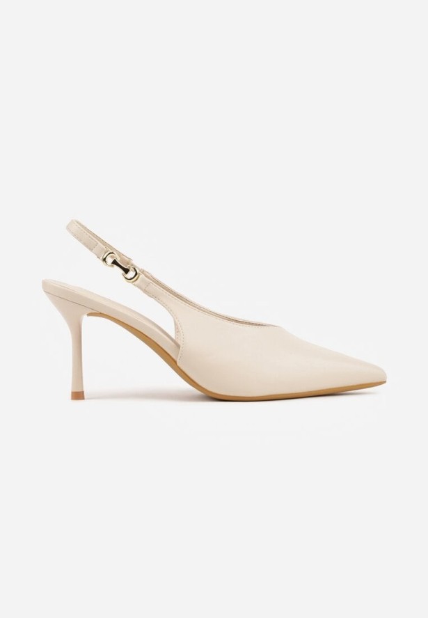 Beżowe Szpilki Slingback VICES z Cholewką z Wycięciem V Natonale