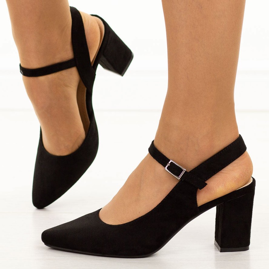 Czarne zamszowe sandały damskie na słupku z zakrytymi palcami Sergio Leone sk446