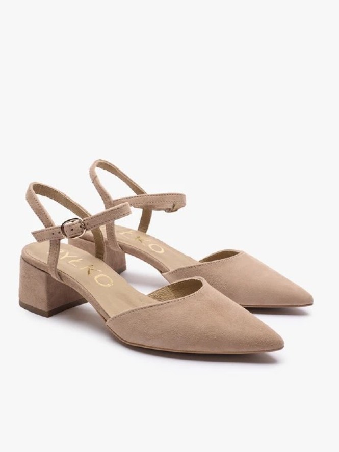 Taupe czółenka bez pięty slingback na słupku