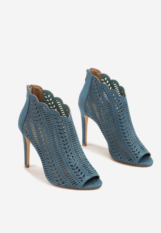 Niebieskie Sandały Vices na Szpilce z Ażurową Cholewką Selmira