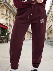 Spodnie jogger w stylu akademickim - bordowy