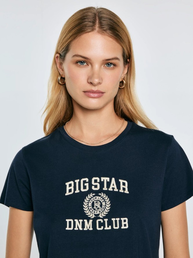 Koszulka damska z haftem granatowa Bensa 403