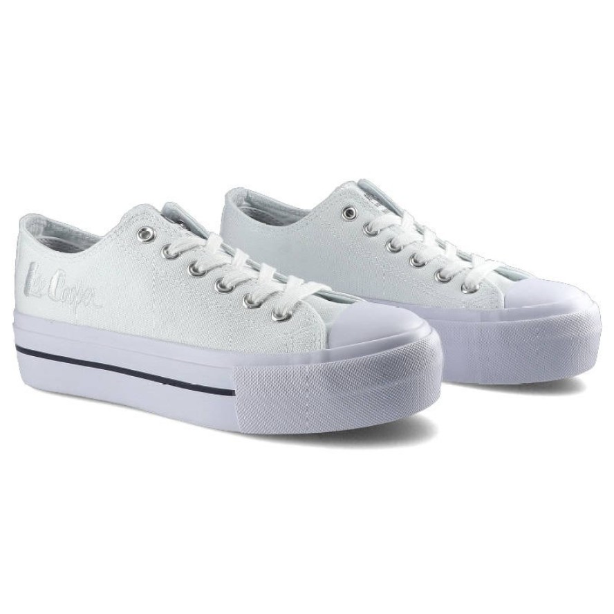 Trampki damskie Lee Cooper, sznurowany fason cholewka tekstylna płócienna niska cholewka przed kostkę gruba platformowa podeszwa gumowy nosek ochronn