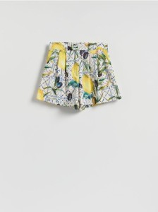 Wzorzyste szorty z lnem - wielobarwny