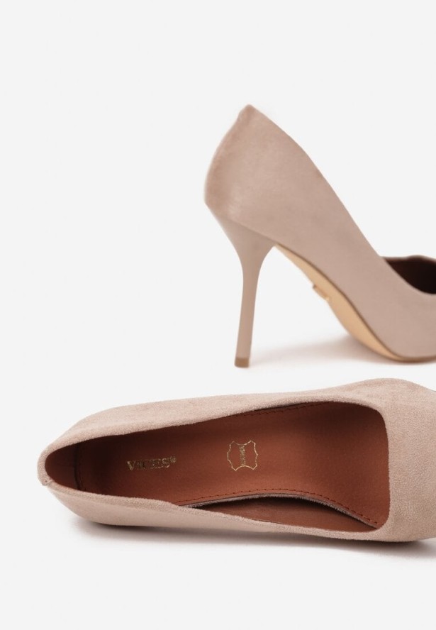 Ciemnobeżowe Szpilki Vices w Klasycznym Stylu ze Skórzaną Wkładką Verile