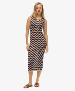 superdry Sukienka midi Zig Zag Knit z bawełny i akrylu