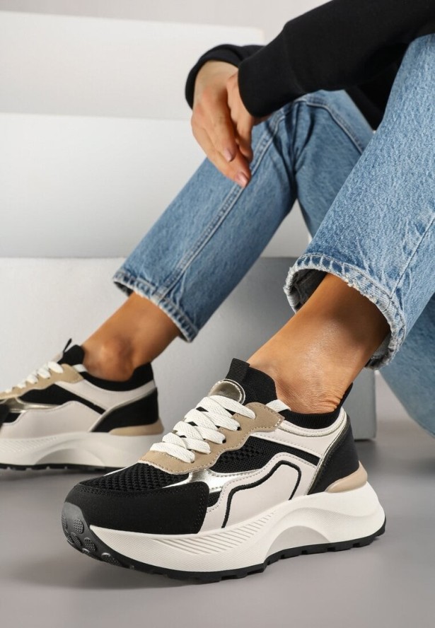 Czarne Sneakersy w Streetwearowym Stylu na Grubej Podeszwie Zelluria