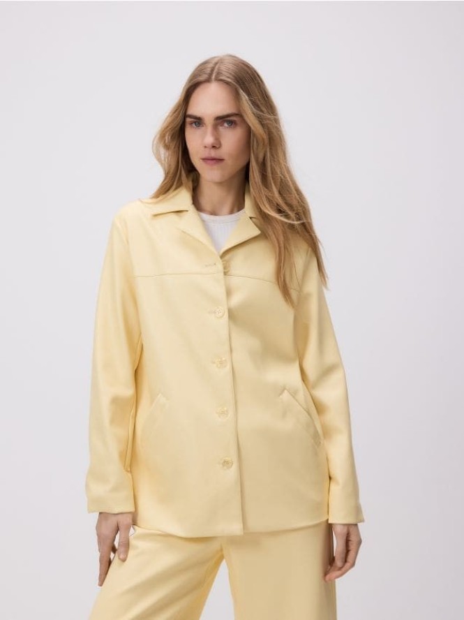 Kurtka z imitacji skóry - jasnożółty