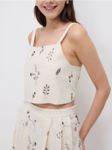 Top z wiskozą i lnem - beżowy