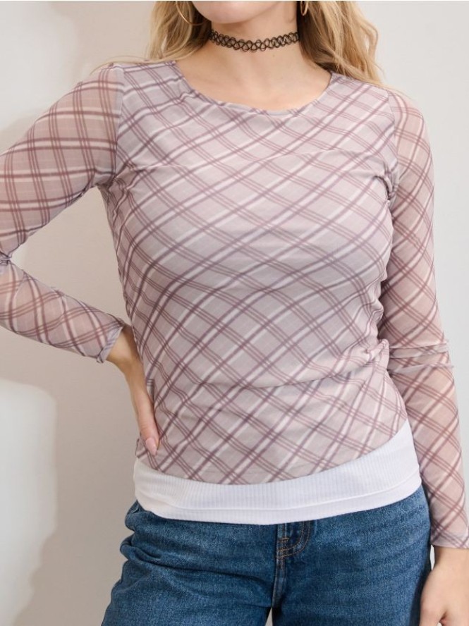 Bluzka z długimi rękawami w kratkę - wielobarwny