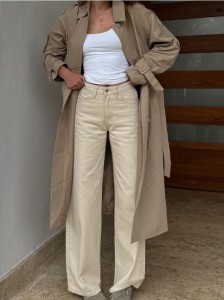 Trencz oversize z paskiem - beżowy