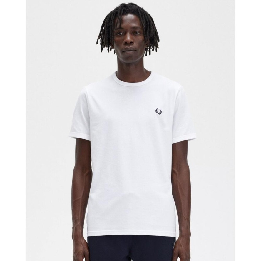 T-shirt Fred Perry Biały z Okrągłym Kołnierzem