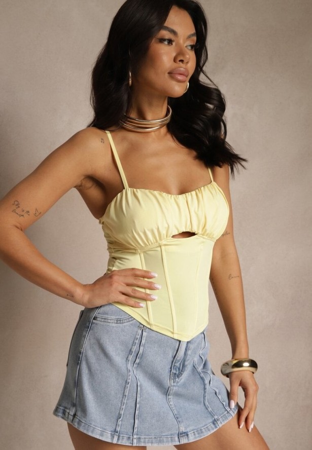 Żółty Top Gorsetowy z Wiskozą i Usztywnionymi Miseczkami Eviness