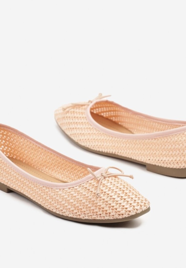 Jasnoróżowe Balerinki Plecione z Kokardką Korivessa