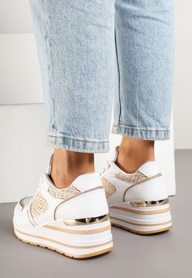 Białe Sneakersy na Koturnie Ozdobione Brokatem Tilliante