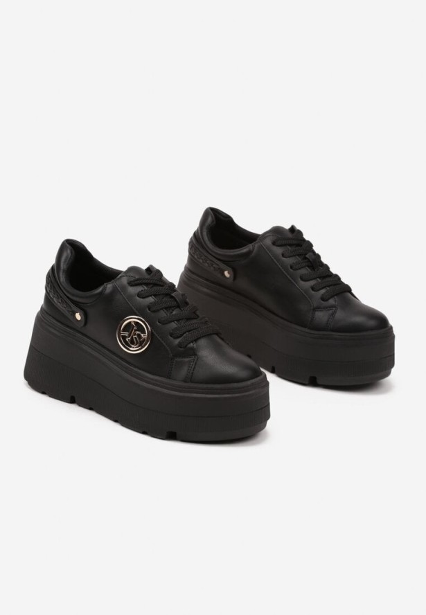 Czarne Sneakersy Vices na Grubej Podeszwie z Metaliczną Ozdobą Tatorelis