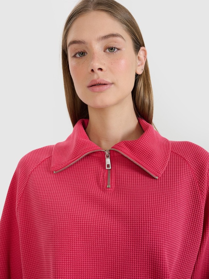 4F Bluza dresowa oversize nierozpinana bez kaptura damska - różowa XL