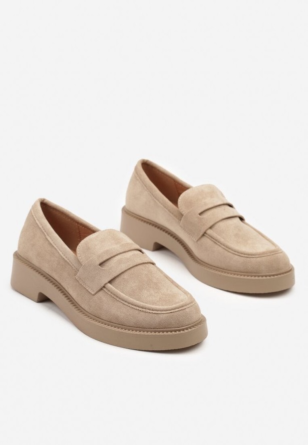 Ciemnobeżowe Mokasyny Ozdobione z Przodu Paskiem Jelzivis