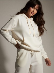 Dresowa bluza hoodie z kieszenią - kremowy