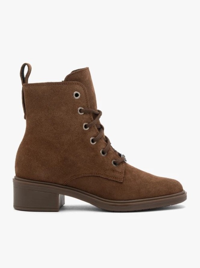 Brązowe trzewiki ze skóry welurowej