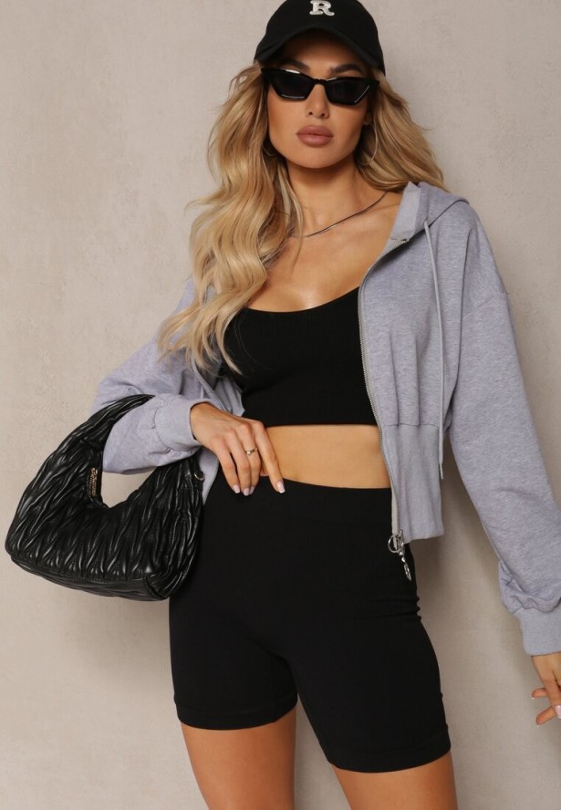 Szara Taliowana Bluza z Kapturem Zapinana na Zamek Błyskawiczny Vireapa