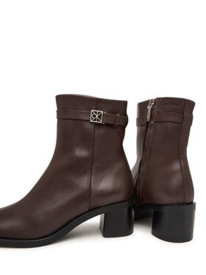 Calvin Klein Botki Block Heel Ank Boot Lth Hdw HW0HW03171 Brązowy