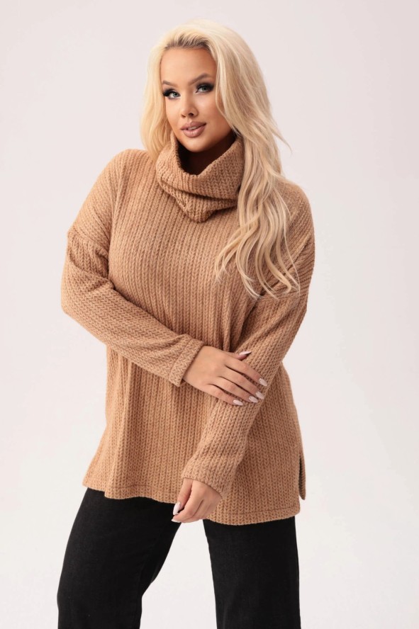 Musztardowy sweterek Bianka - uniwersalny i stylowy z możliwością noszenia jako bluzka lub golf PLUS SIZE XXL JESIEŃ