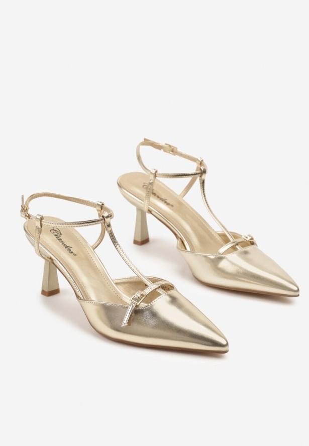 Złote Sandały Typu Slingback Ozdobione Paskiem Nilavin