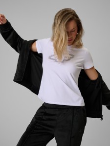 4F T-shirt slim z nadrukiem damski - biały XS