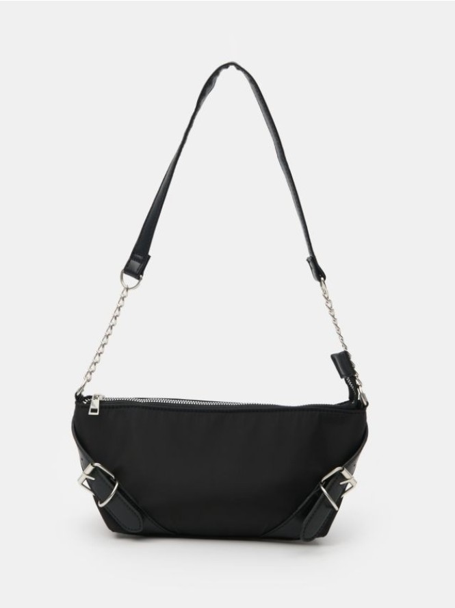 Mała torebka na ramię z metalowymi klamrami - czarny