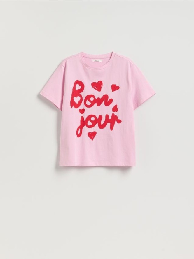 Bawełniany t-shirt z nadrukiem - pastelowy róż