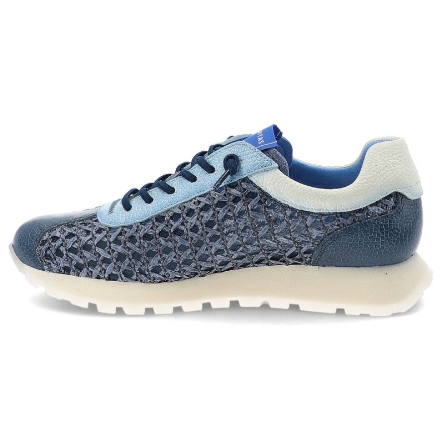 Sneakersy damskie Hispanitas, ze skóry naturalnej z tekstylnymi wstawkami sportowy fason ze sznurowaniem lekka podeszwa, niebieskie, RHV264741 Bolero