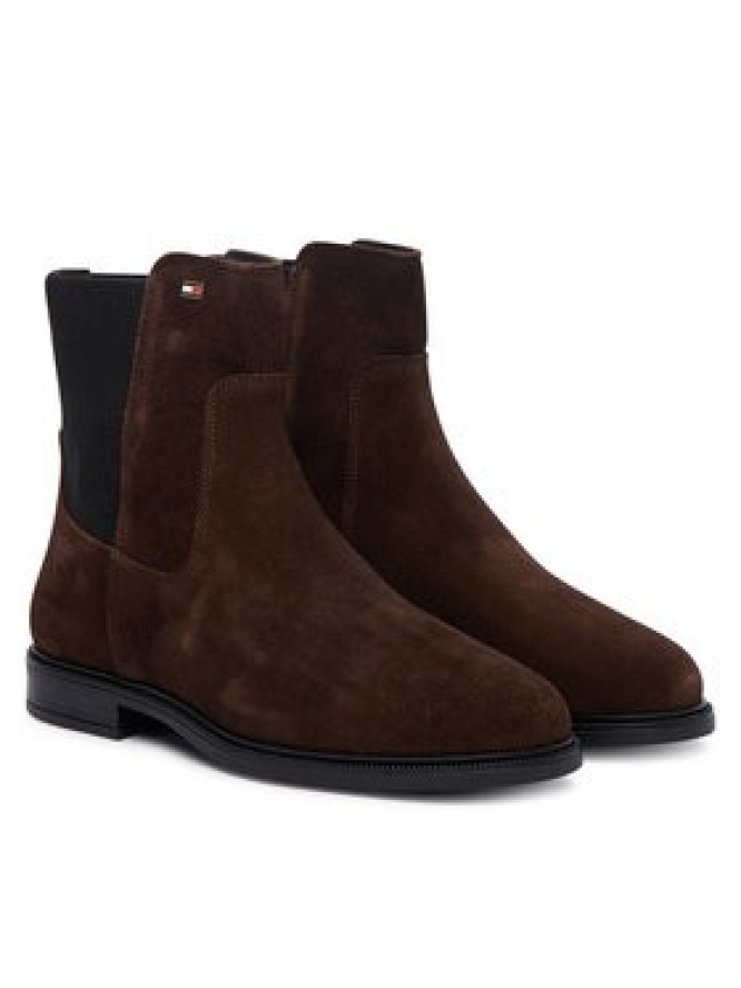 Tommy Hilfiger Sztyblety Enamel Flag Suede Ankle Chelsea FW0FW09575 Brązowy