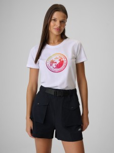 4F T-shirt regular z nadrukiem damski - biały XXL