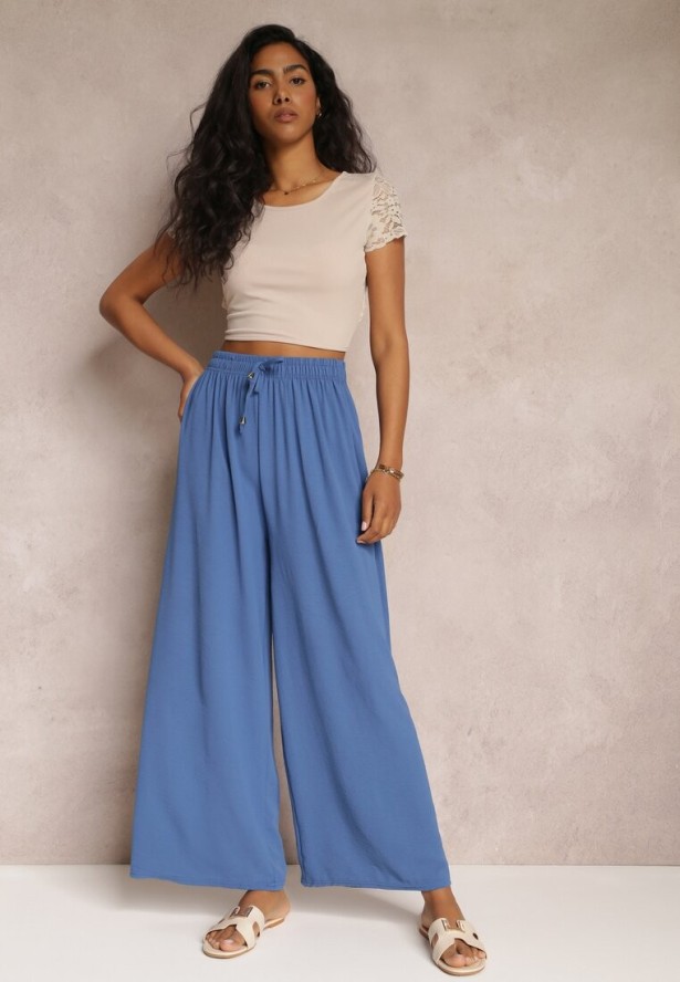 Niebieskie Spodnie z Gumką w Pasie i Szerokimi Nogawkami Seira