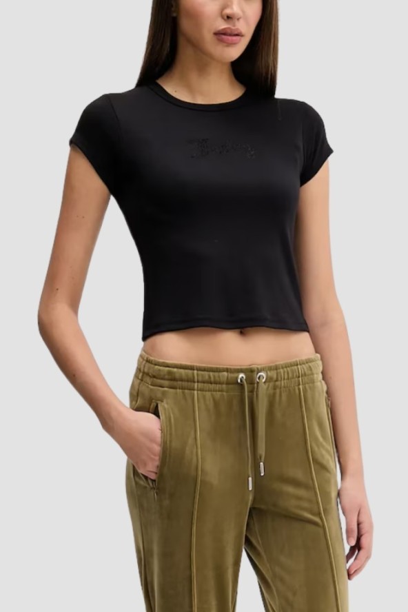 JUICY COUTURE Czarny damski t-shirt Capped Baby Sleeve, Rozmiar M