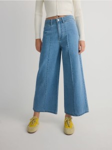 Jeansy wide leg z przeszyciami - niebieski