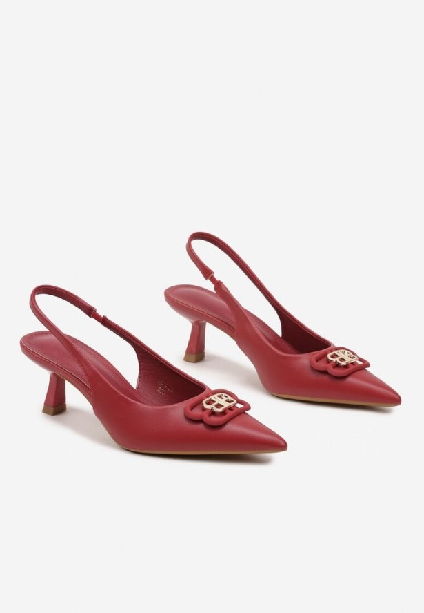 Czerwone Sandały na Obcasie Typu Kaczuszka z Odkrytą Piętą Solreia