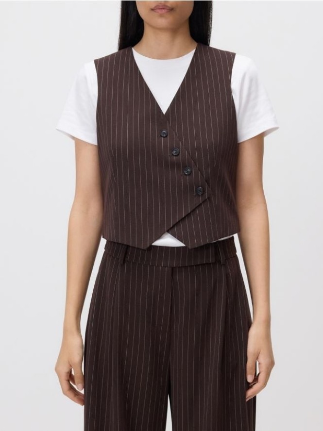 Asymetryczna kamizelka garniturowa - ciemnobrązowy