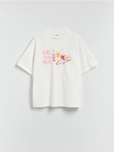 T-shirt oversize z nadrukiem - złamana biel
