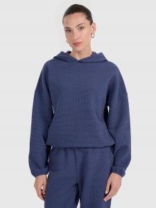 BLUZA DAMSKA DRESOWA 4F Z DZIANINY O SPLOCIE WAFLOWYM TSWSF1847 KOLOR NIEBIESKI